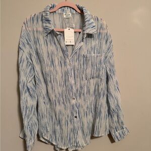 Very J Textured Shirt in Blue and White new me crinkle sheer button down new me
